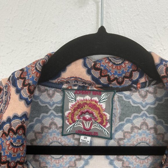Johnny Was Polo Top Size 2X Fall Paisley Long Sleeve Swing V-Neck Colorful Boho - Picture 4 of 8